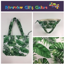 Medium Tote Bag with Zip- Forest Leaf